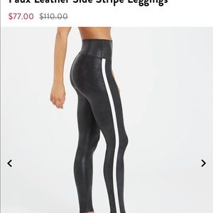 Spanx Faux Leather crop leggings black with side ivory stripe